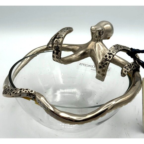 Culinary Concepts London Silver Plated Octopus Embedded Clear Bowl With Tags - Picture 1 of 15